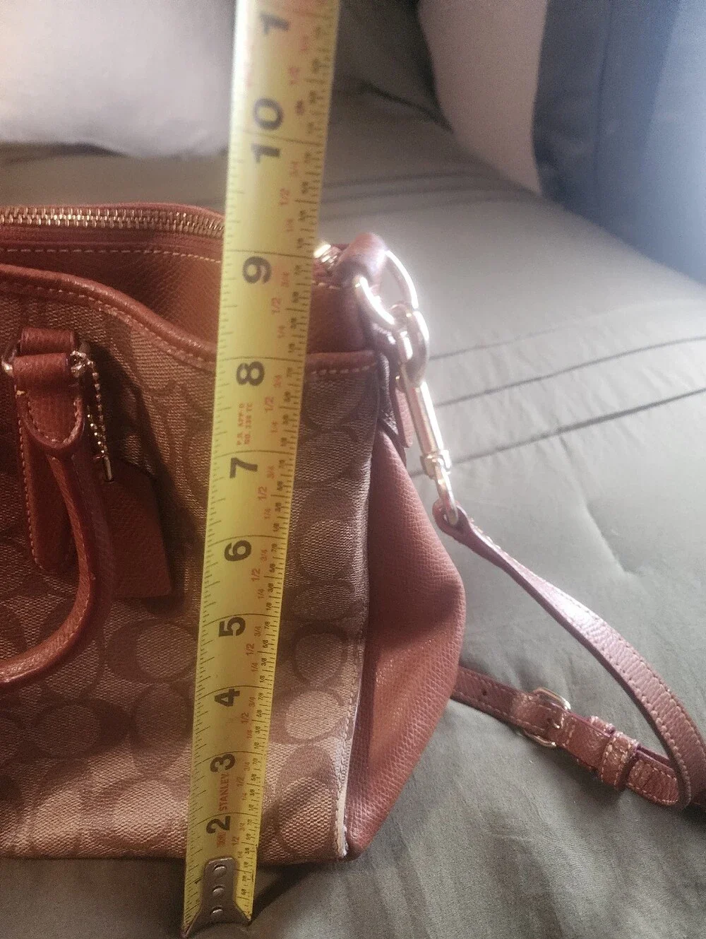 Coach Tan/Brown Signature Canvas Satchel with Wristlet